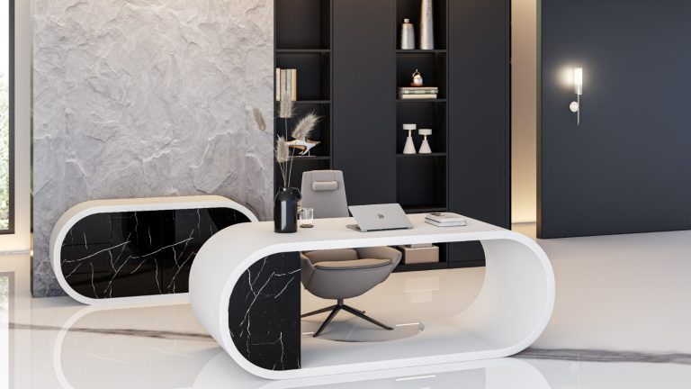 Oval Shaped Executive Desk inside a modern office - office furniture collections