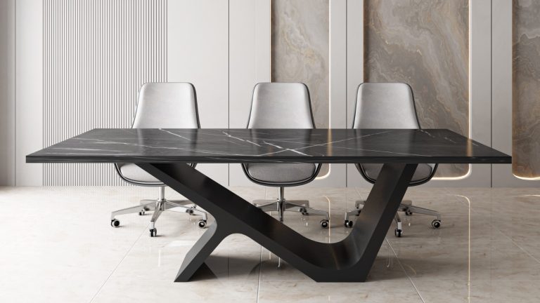 Marble top conference desk in black
